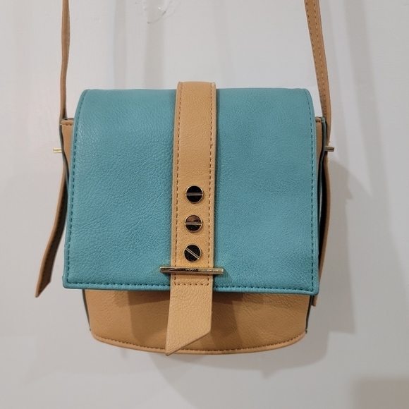 Big Buddha Small Vegan Crossbody Bag Aqua Blue Accents - Picture 2 of 16